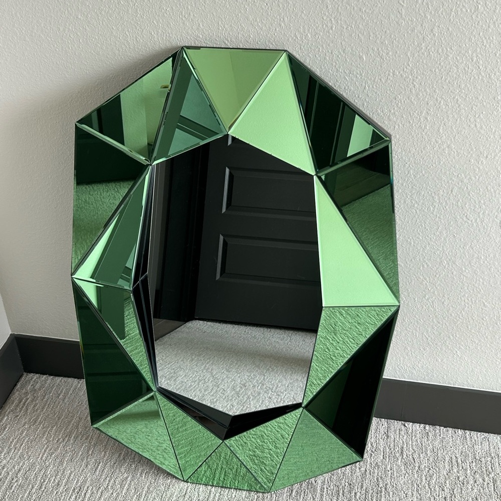 Faceted Green Geometric Wall Mirror - Modern Decorative Accent